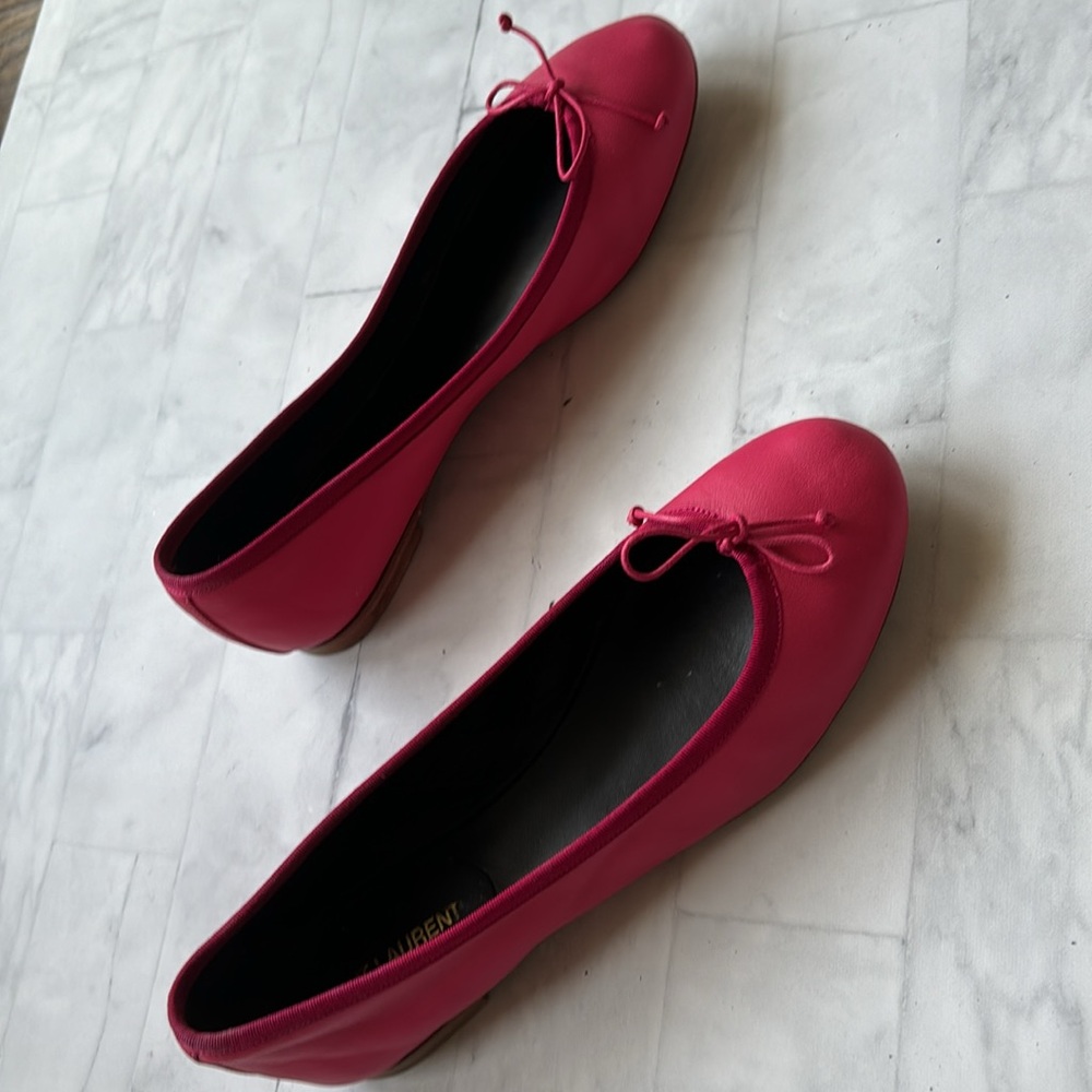 Saint Laurent Raspberry Dance Leather Ballet Flats - Picture 6 of 16